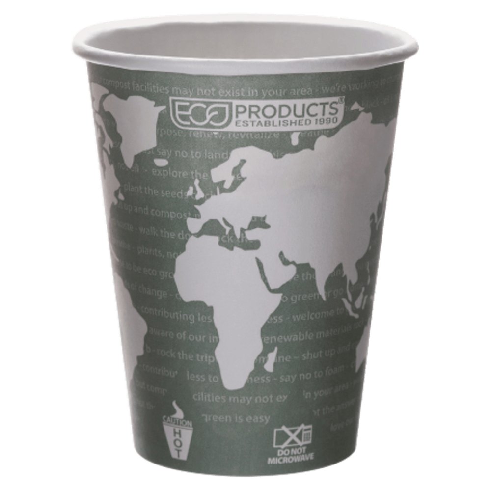 Eco-Products World Art Hot Beverage Cups, 12 Oz, Green, Carton Of 1,000