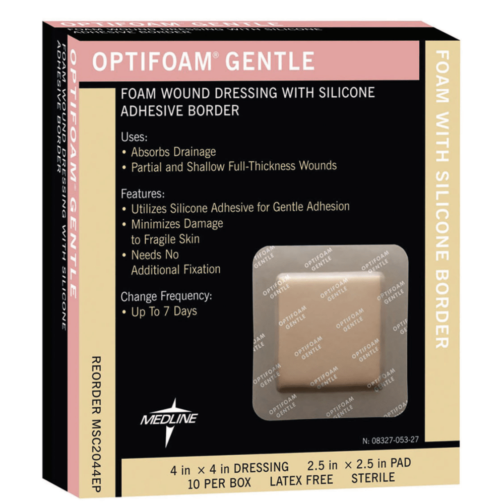 Optifoam Gentle Border Adhesive Dressings, 4in x 4in, Tan, Box Of 10