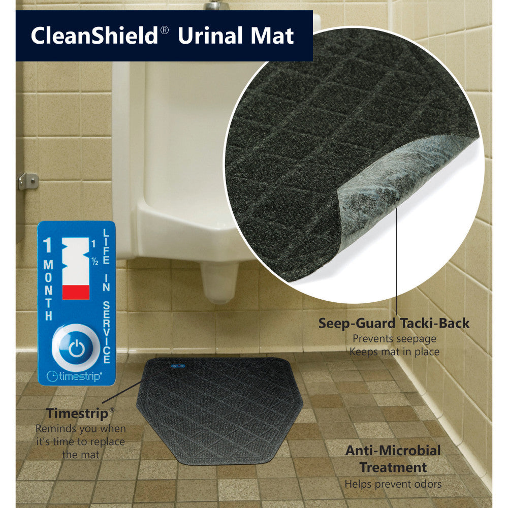 M+A Matting CleanShield Urinal Mats, 17 1/4in x 20 1/2in, Charcoal, Pack Of 6