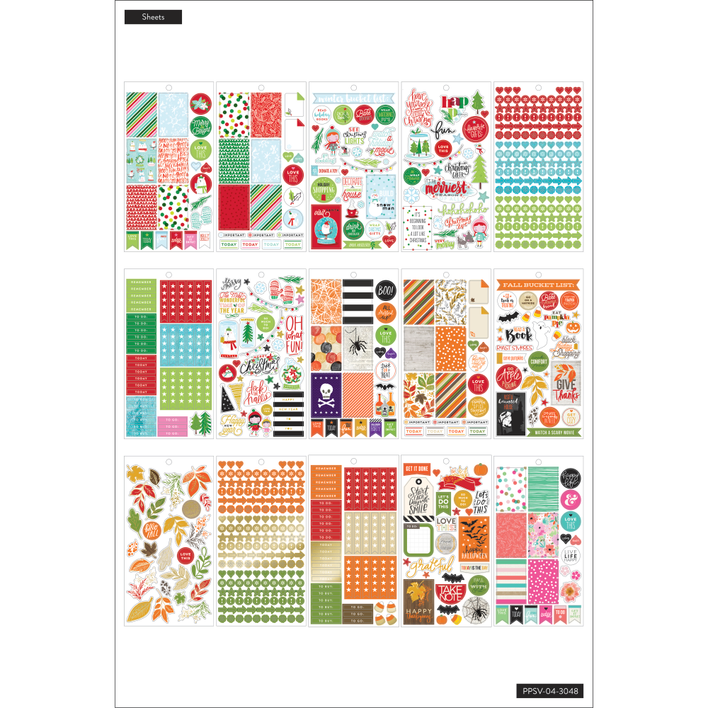 Happy Planner Classic Stickers, 9inH x 4-3/4inW x 1/4inD, Seasonal, Value Pack Of 1,557 Stickers