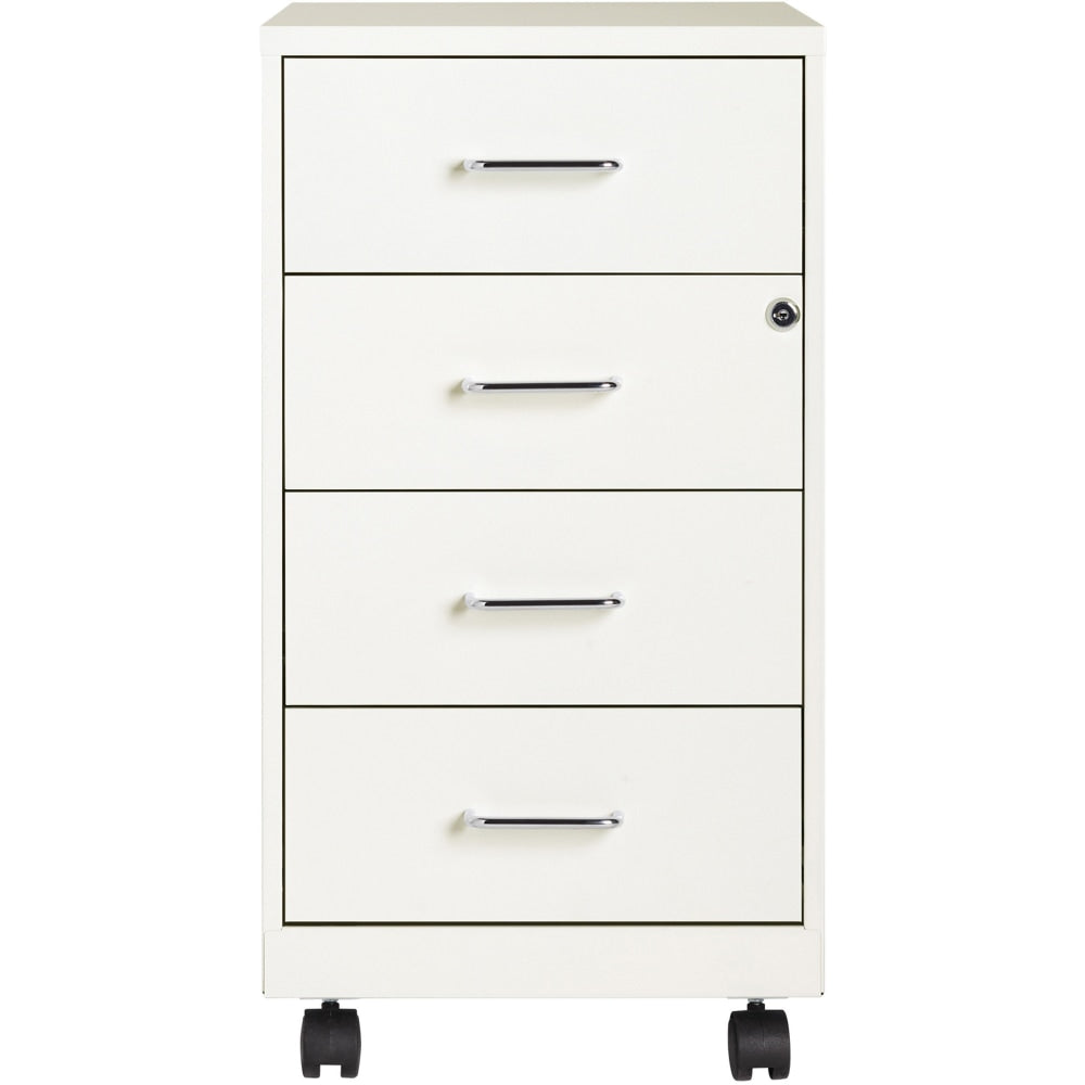 LYS Mobile Storage Cabinet - 14.3in x 18in x 26.5in - 4 x Drawer(s) for File - Letter, Legal - Glide Suspension, Locking Drawer, Mobility - White - Steel - Recycled - Assembly Required