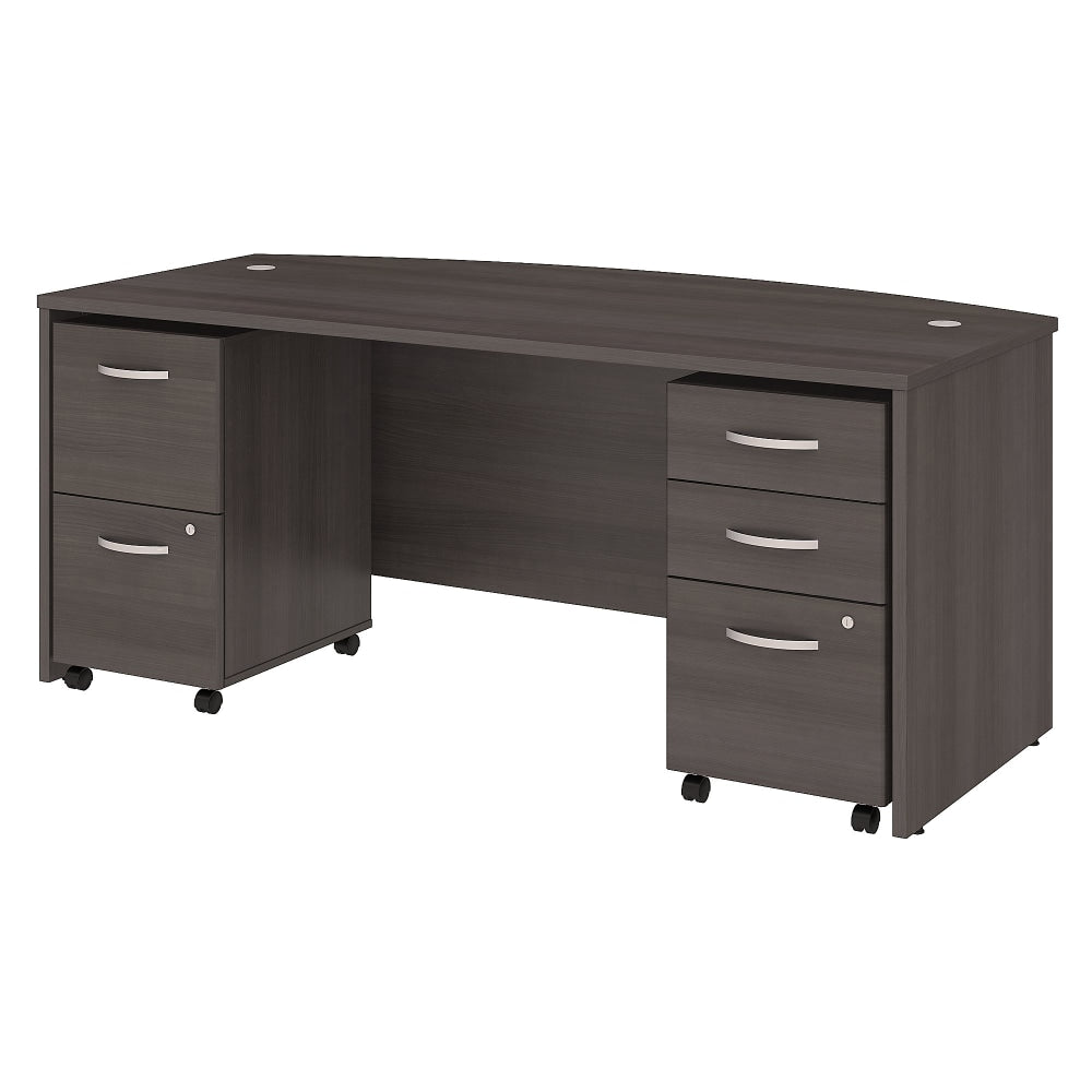 Bush Business Furniture Studio C 72inW Bow-Front Computer Desk With Mobile File Cabinets, Storm Gray, Standard Delivery