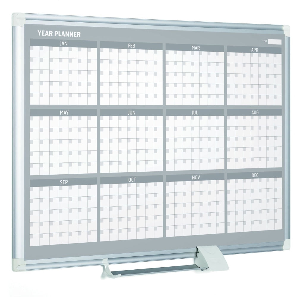 MasterVision 36in 12-month Calendar Planning Board - Monthly, Yearly - 12 Month - White - Aluminum - 24in Height x 36in Width - Magnetic, Dry Erase Surface, Durable, Reference Calendar, Accessory Tray, Scratch Resistant, Ghost Resistant - 1 Each