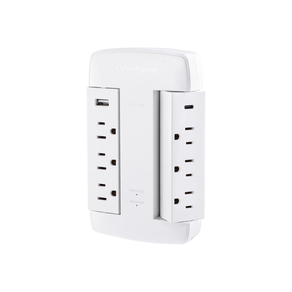 CyberPower CSP600WSURC5 Professional 6 - Outlet Surge with 900 J - NEMA 5-15P, Wall Tap, 2 - 3.6 Amps (Shared) USB, Lifetime Warranty