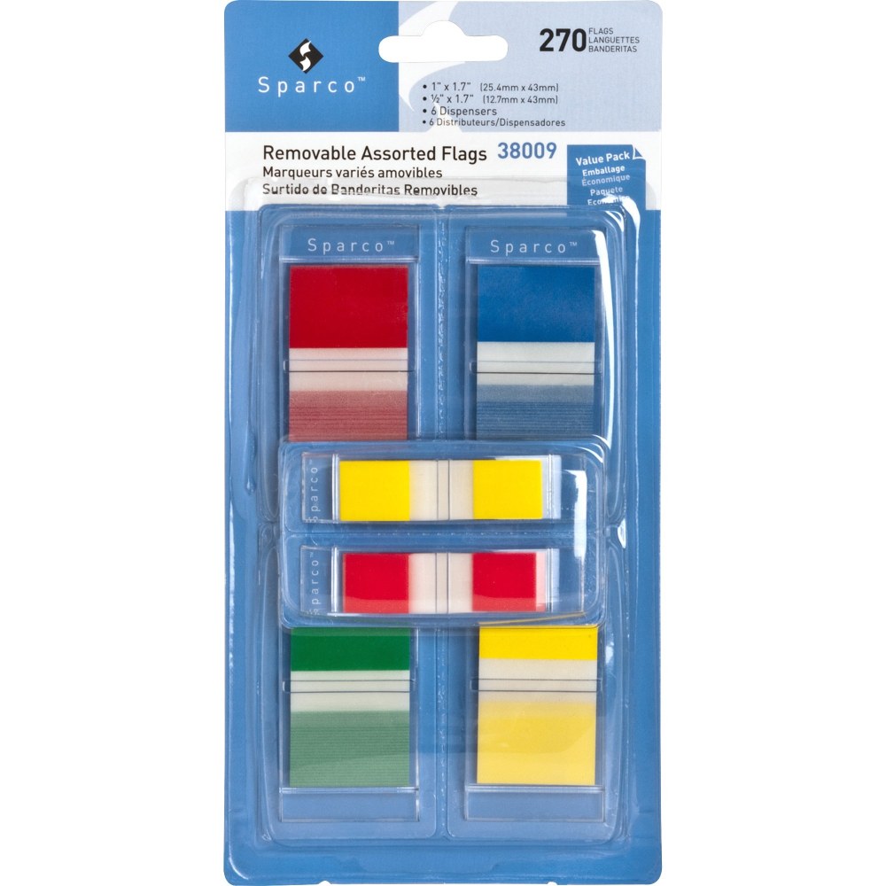 Sparco Removable Flags Combo Pack, 1in x 1/2in, Assorted Colors, Pack Of 270