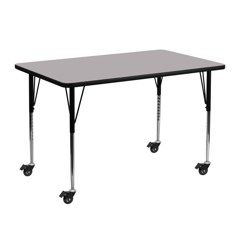 Flash Furniture Mobile 48inW Rectangular Thermal Laminate Activity Table With Standard Height-Adjustable Legs, Gray