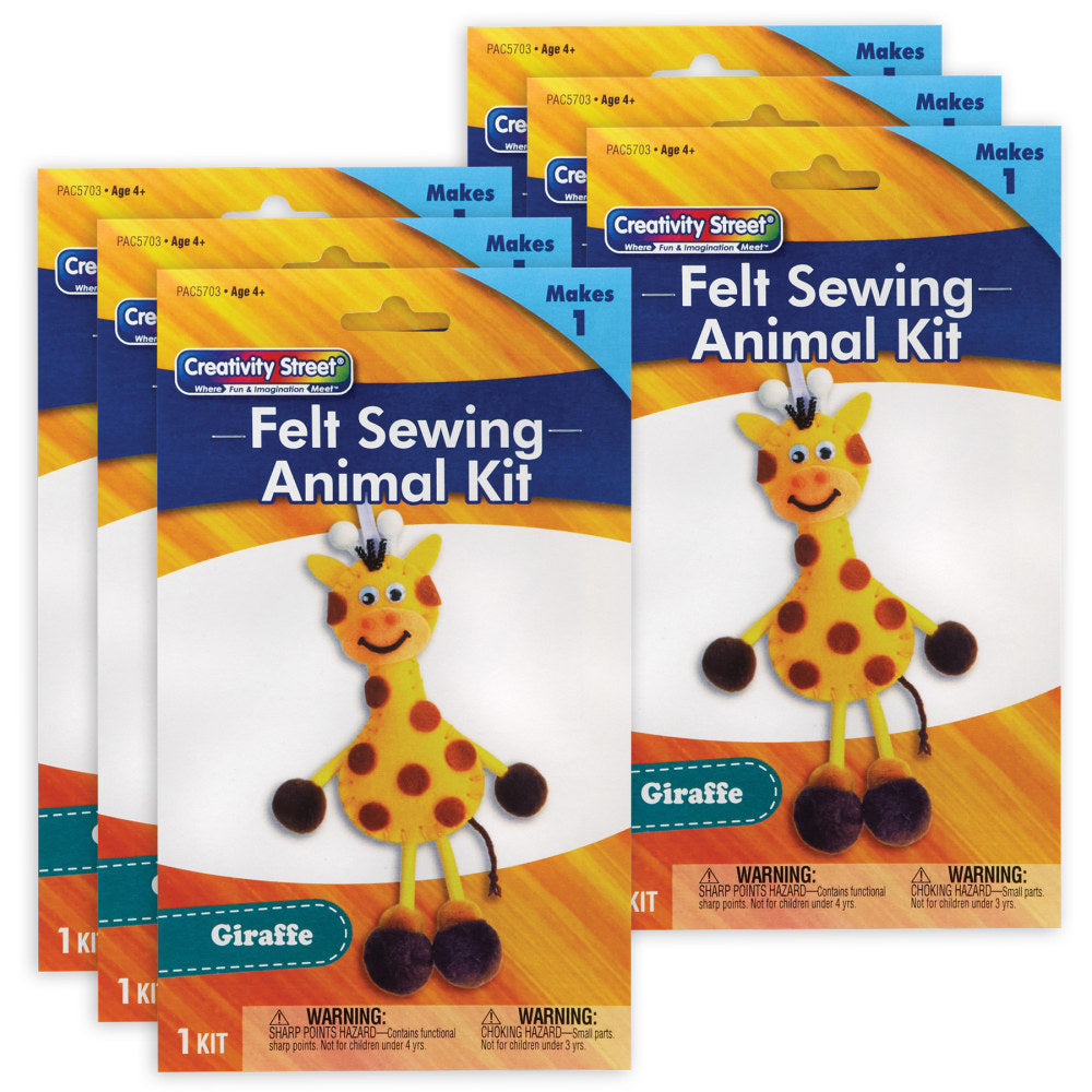 Creativity Street Felt Sewing Animal Kits, 11in x 6in x 3/4in, Giraffe, Set Of 6 Kits