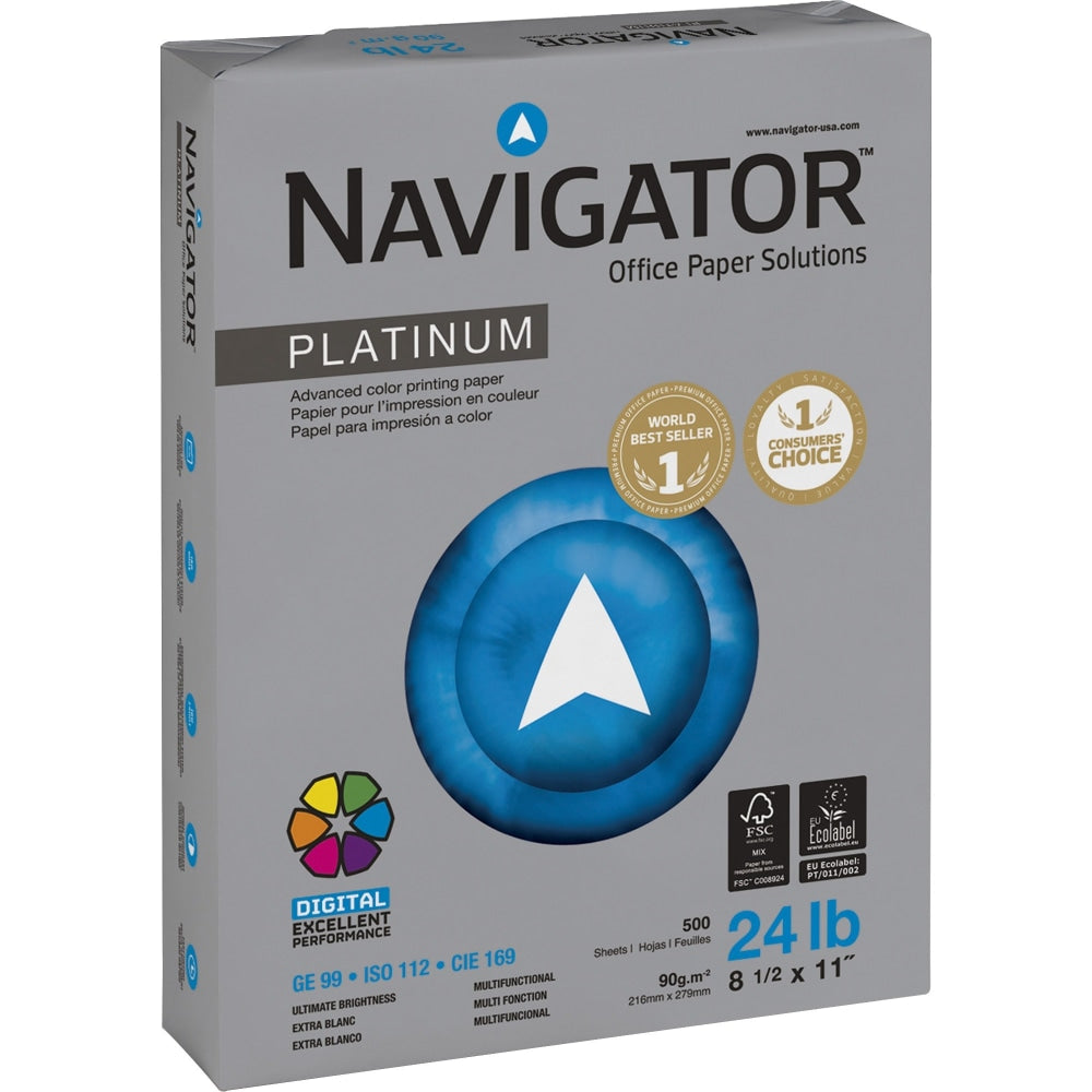 Navigator Platinum Office Multi-Use Printer & Copy Paper, Bright White, Letter (8.5in x 11in), 2500 Sheets Per Case, 24 Lb, 99 Brightness, Case Of 5 Reams