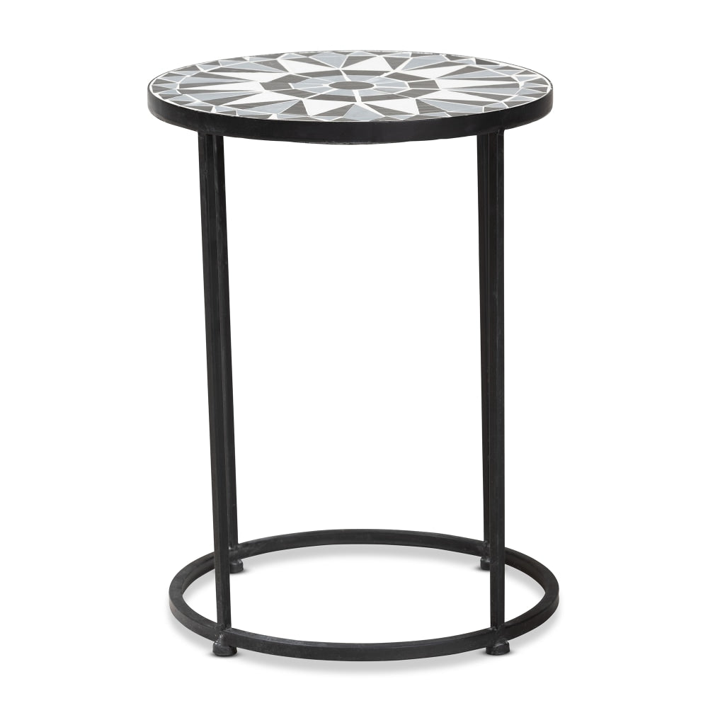 Baxton Studio Kaden Modern And Contemporary Outdoor Side Table, 19-1/8inH x 14inW x 14inD, Black/Multicolor