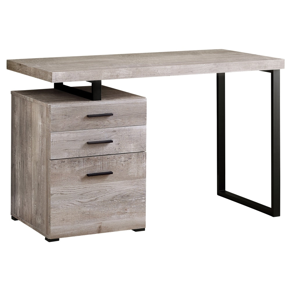 Monarch Specialties 48inW Computer Desk With 3 Drawers, Taupe Woodgrain/Black