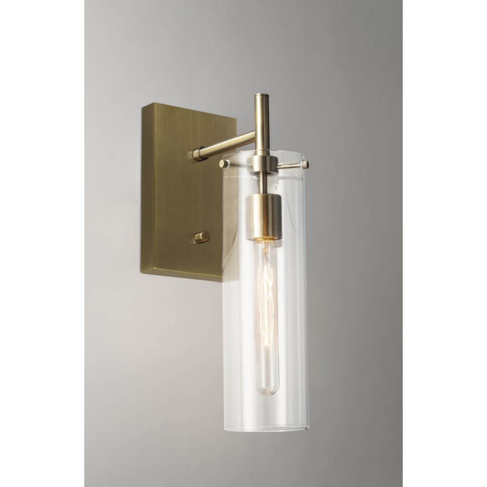 Adesso Dalton Wall Lamp, 4-1/2inW, Clear Glass Shade/Brass Base