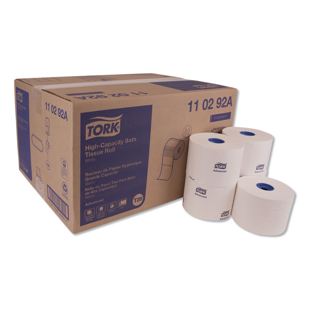 Tork Advanced High Capacity 2-Ply Septic Safe Bath Tissue, White, 1,000 Sheets per Roll, Case of 36 Rolls