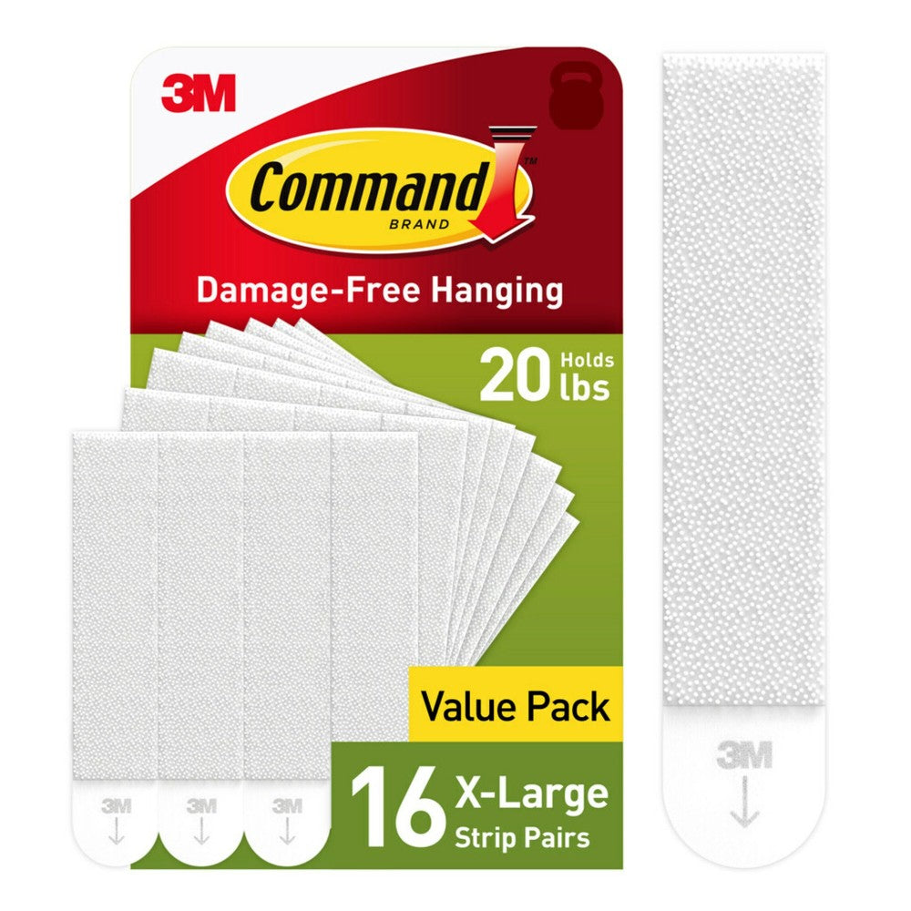 Command XL Picture Hanging Strips, 20 lb, White, Pack Of 32 Strips