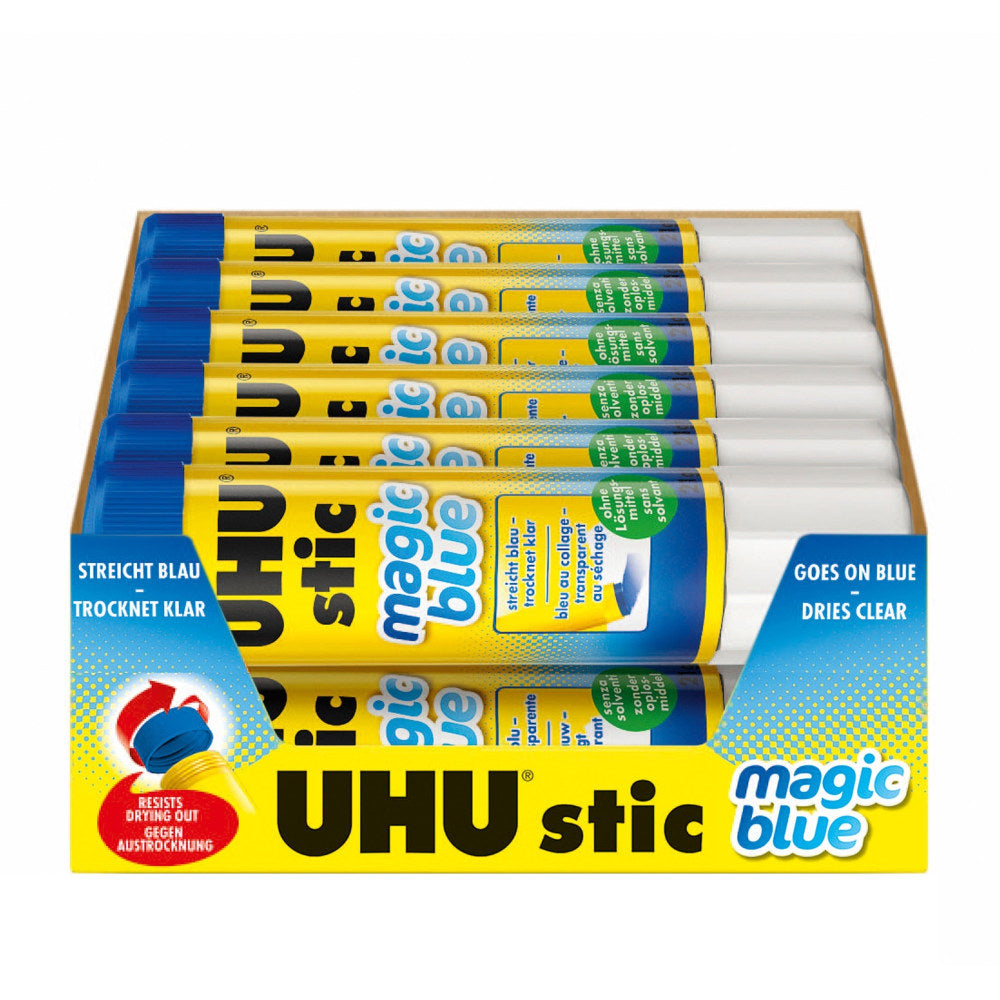 Saunders UHU stic Color Glue Sticks, 1.41 Oz, Blue, Box Of 12