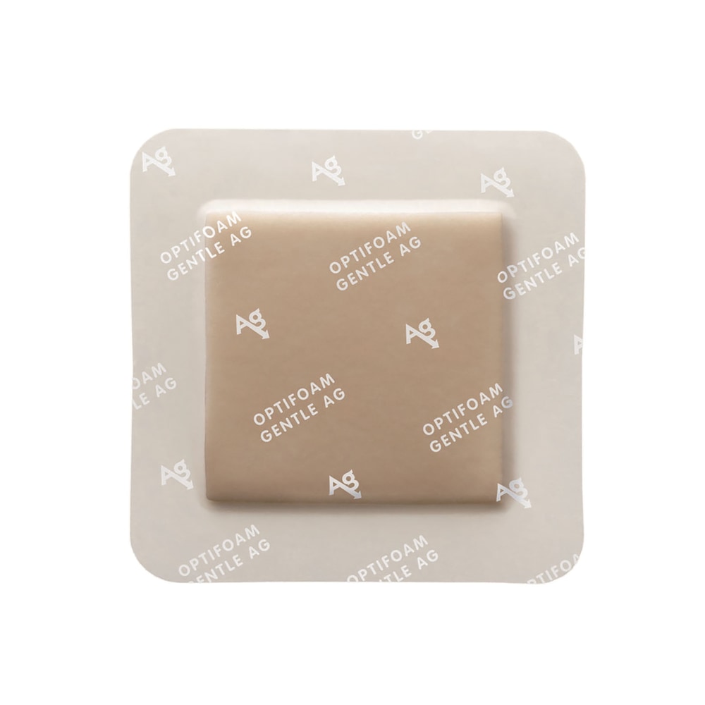 Optifoam Adhesive Gentle Border Dressings With Antimicrobial Protection, 6in x 6in, Tan, Box Of 10