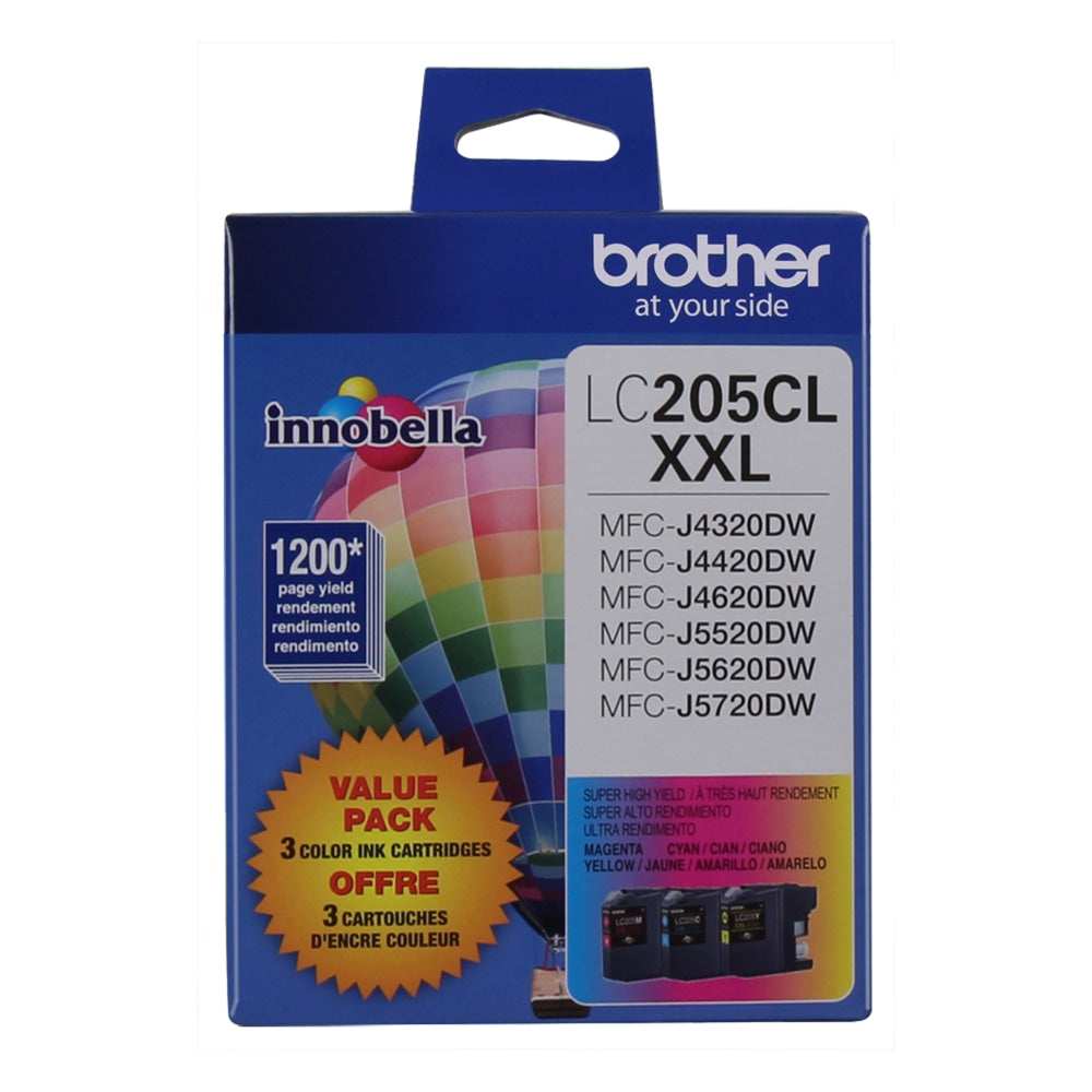 Brother LC205 Cyan; Magenta; Yellow Extra-High-Yield Ink Cartridges, Pack Of 3, LC2053PKS