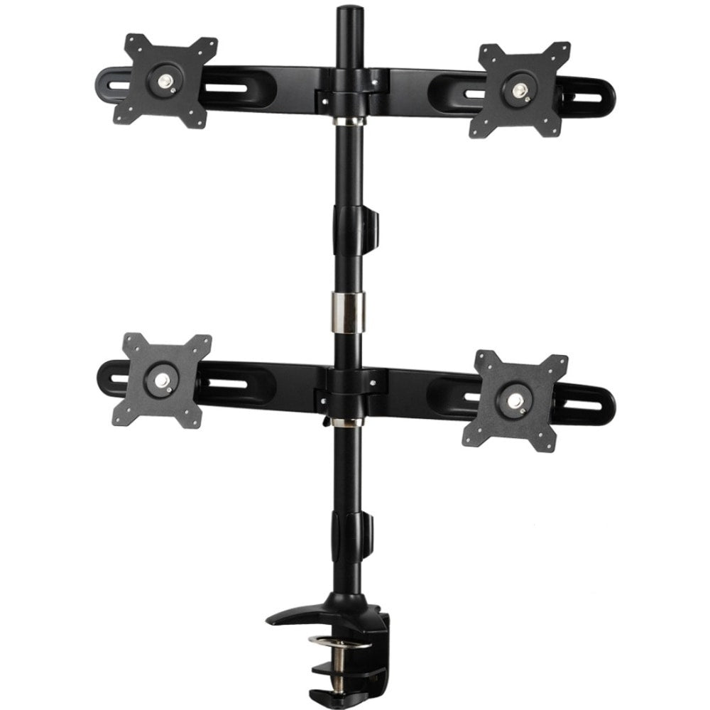 Amer Mounts Clamp Based Quad Monitor Mount for four 15in-24in LCD/LED Flat Panel Screens - Supports up to 17.6lb monitors, +/- 20 degree tilt, and VESA 75/100