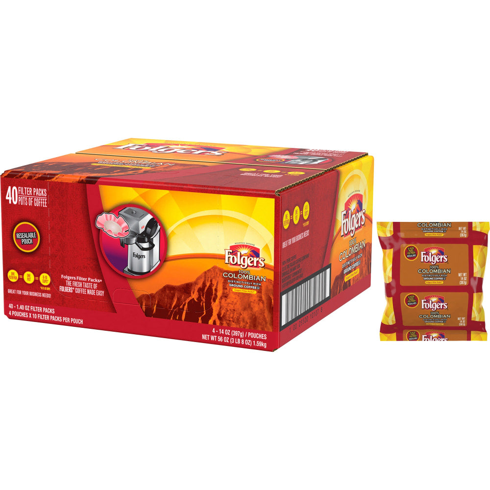 Folgers Single-Serve Coffee Packets, Colombian, 1.4 Oz Per Bag, Carton Of 40 Bags