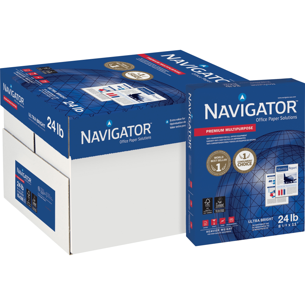 Navigator Multi-Use Printer & Copy Paper, White, Letter (8.5in x 11in), 5000 Sheets Per Case, 24 Lb, 92 Brightness, Case Of 10 Reams