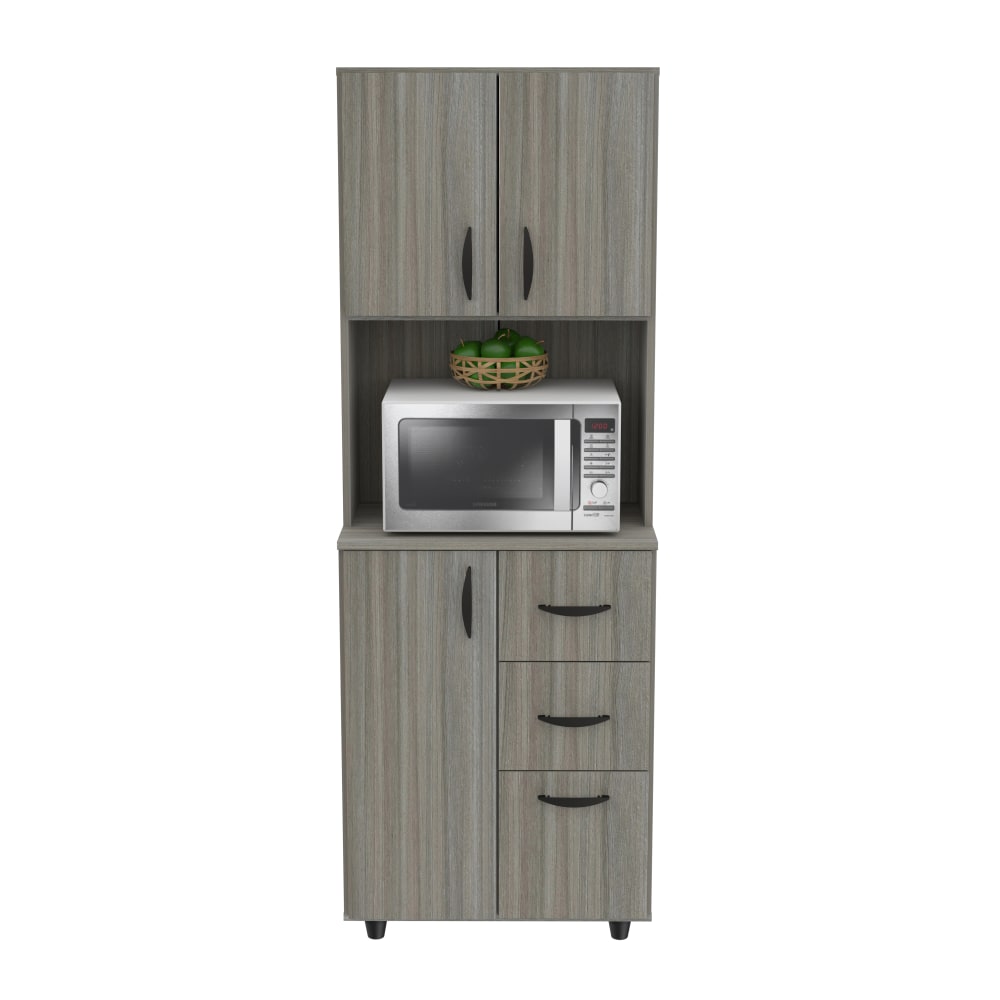 Inval Storage Cabinet With Microwave Stand, 66-1/8inH x 24inW x 15-7/16inD, Smoke Oak