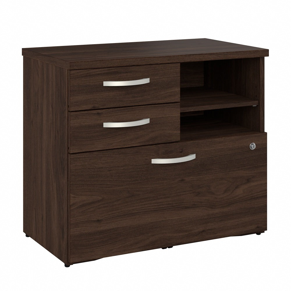 Bush Business Furniture Hybrid 29-5/7inW x 17inD Lateral File Cabinet With Drawers and Shelves, Black Walnut, Standard Delivery