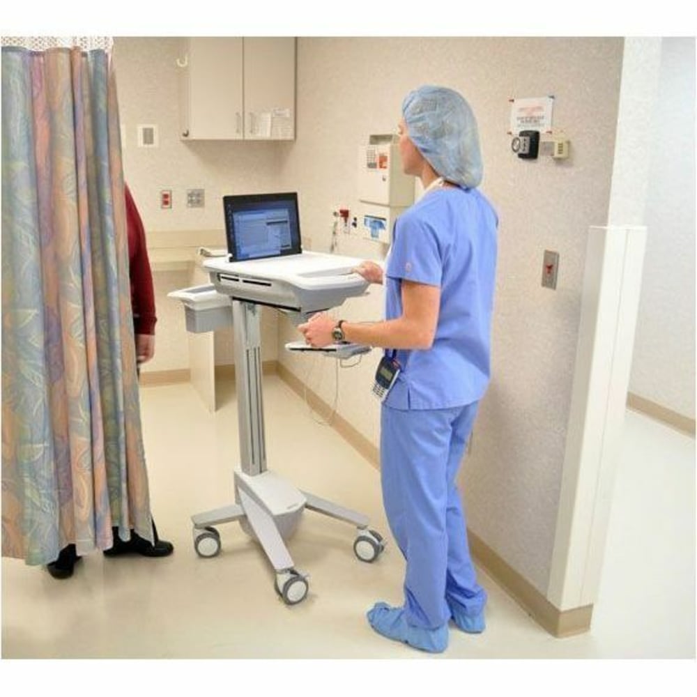 Ergotron StyleView Laptop Cart - 18 lb Capacity - 4 Casters - Aluminum, Plastic, Zinc Plated Steel - 18.3in Width x 50.5in Height - White, Gray, Polished Aluminum17.3in Screen Supported