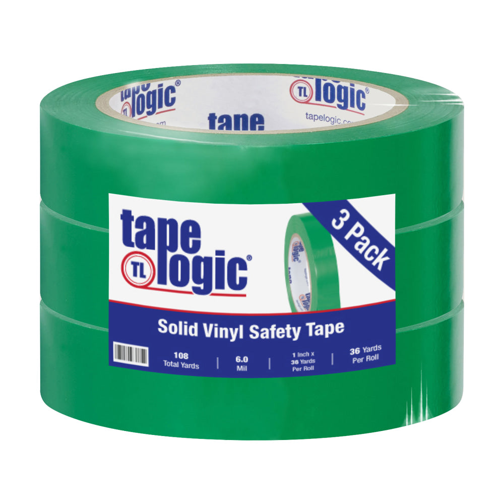 BOX Packaging Solid Vinyl Safety Tape, 3in Core, 1in x 36 Yd., Green, Case Of 3