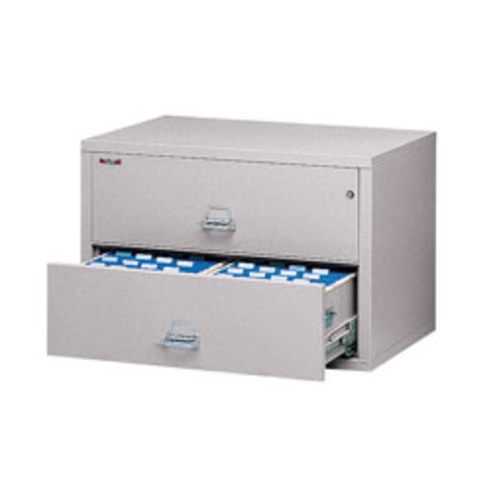 FireKing UL 1-Hour 44-1/2inW x 22-1/8inD Lateral 2-Drawer Fireproof File Cabinet, Platinum, White Glove Delivery