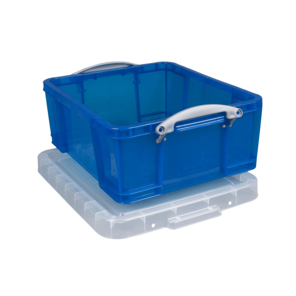 Really Useful Box Plastic Storage Container With Built-In Handles And Snap Lid, 17 Liters, 17 1/4in x 14in x 7in, Blue