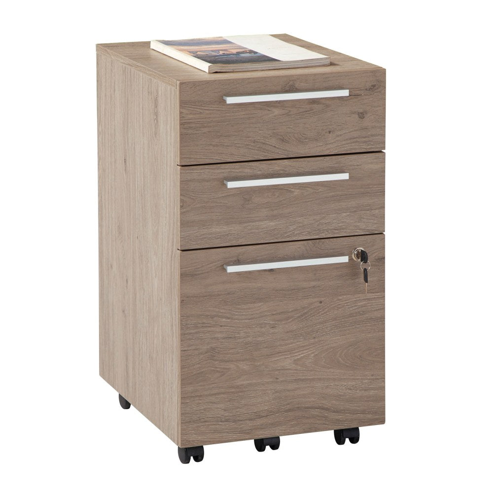 Realspace Trezza 19inD Vertical 3-Drawer Mobile File Cabinet, Light Oak