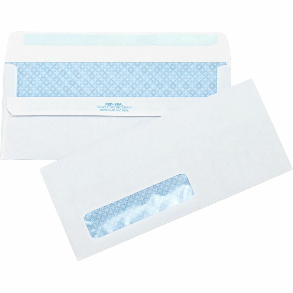 Business Source No.10 Standard Window Invoice Envelopes - Single Window - 9 1/2in Width x 4 1/2in Length - 24 lb - Self-sealing - Poly - 500 / Box - White