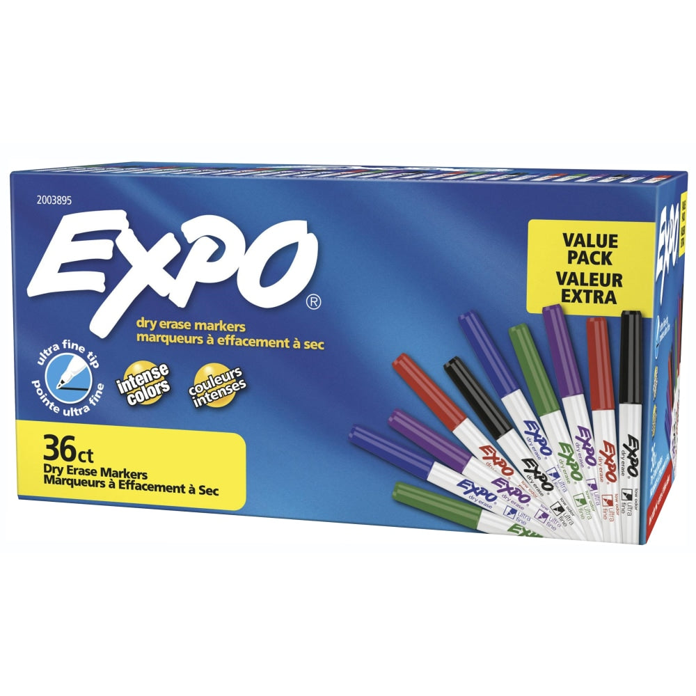 EXPO Low-Odor Ultra-Fine Tip Dry-Erase Markers, Assorted Colors, Pack Of 36