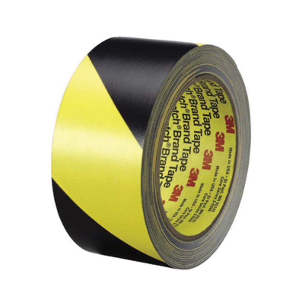 3M Diagonal Stripe Safety Tape - 36 yd Length x 2in Width - Vinyl - 5.40 mil - Rubber Resin Backing - 1 / Roll - Black, Yellow