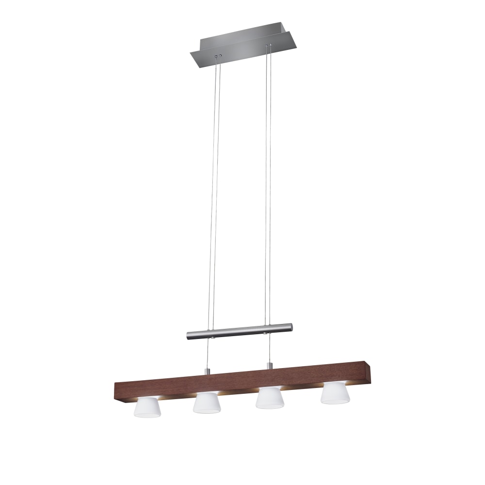 Adesso Burlington Hanging Adjustable Pendant Lamp, 4-Light, 24inW, Frosted Shade/Walnut Base