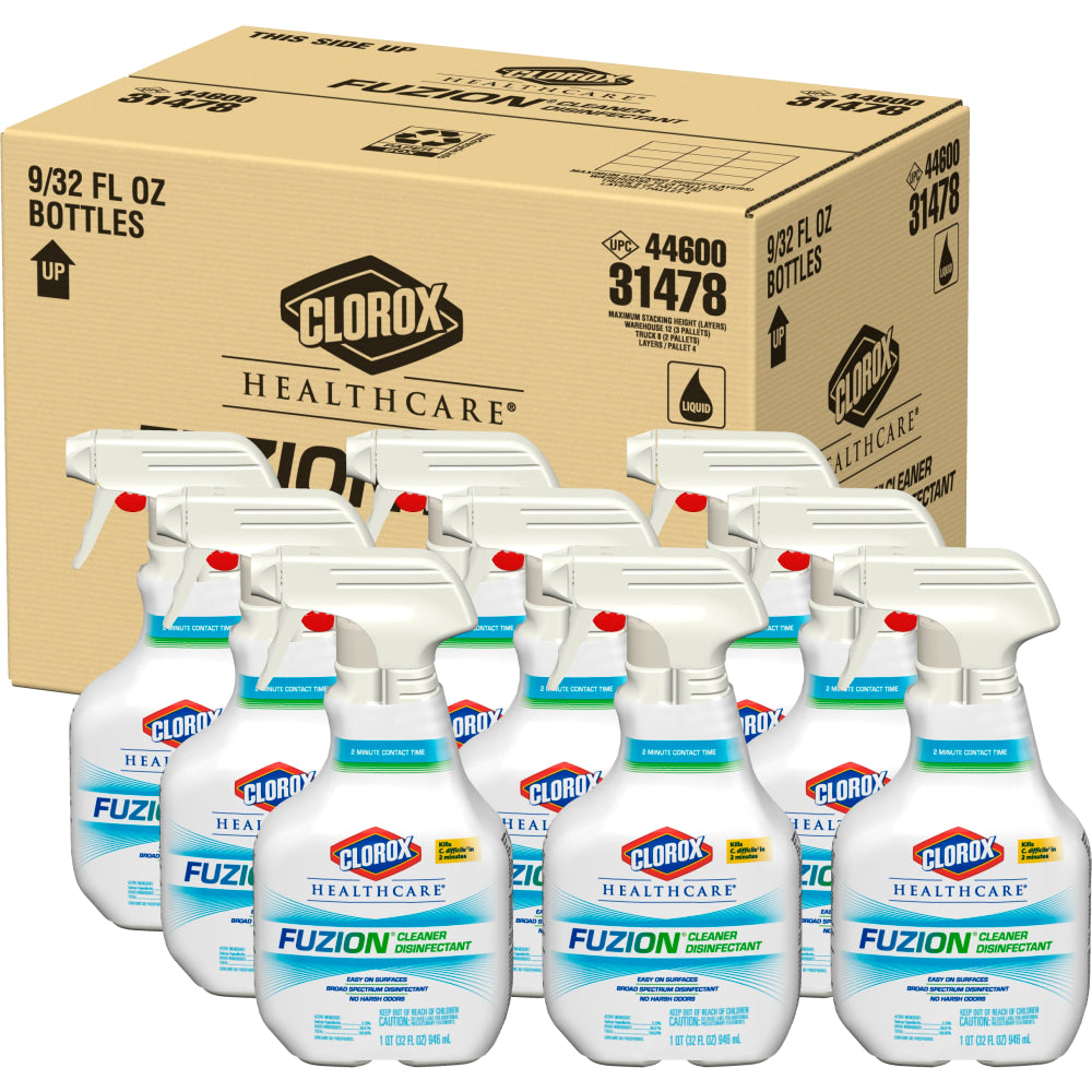 Clorox Healthcare Fuzion Cleaner Disinfectant, Spray , 32 Fluid Ounces (Pack of 9) (Package May Vary)