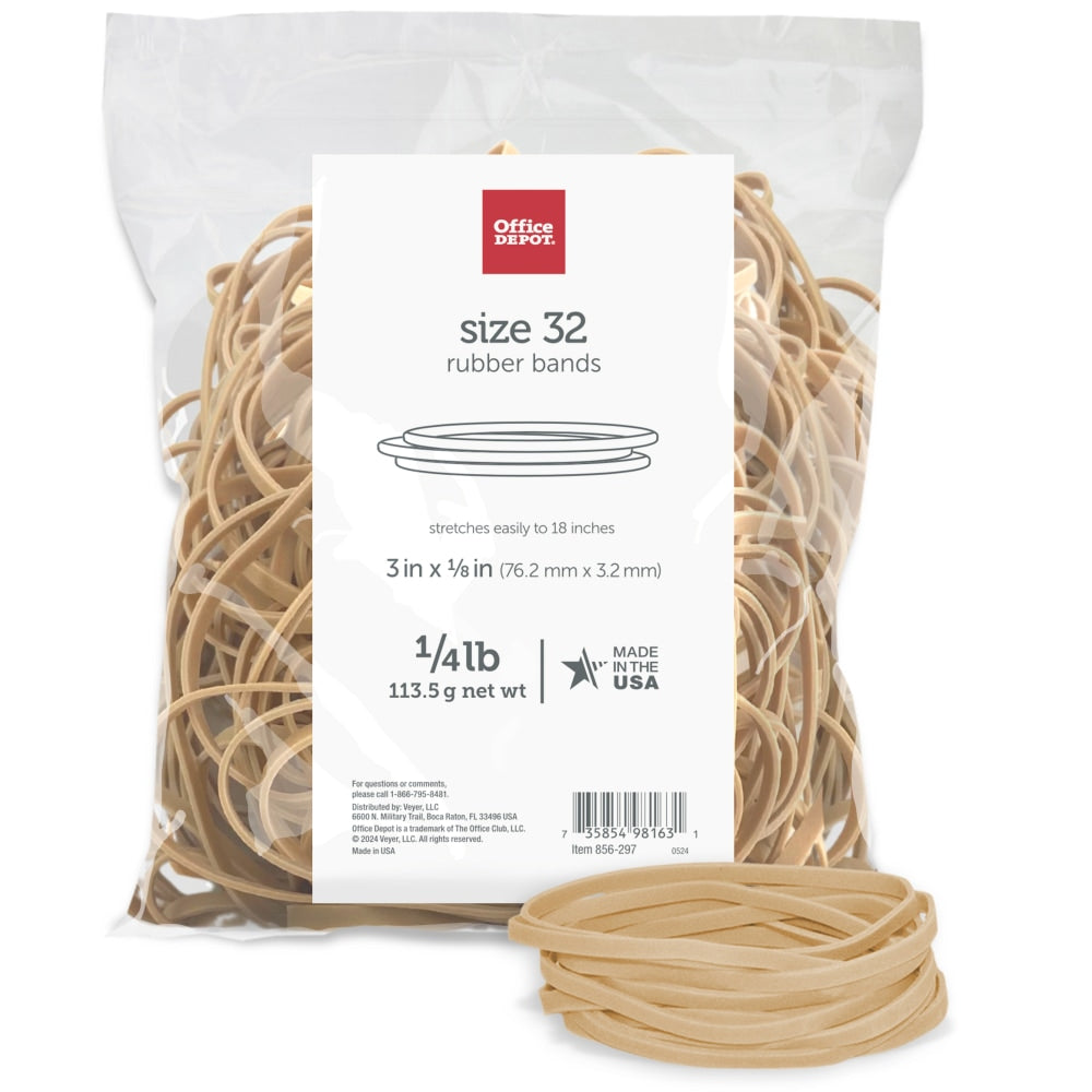 Office Depot Brand Rubber Bands, #32, 3in x 1/8in, 1/4 Lb. Bag