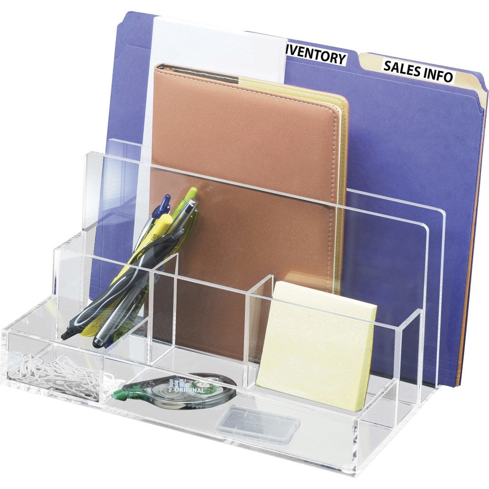 Kantek Acrylic File Sorter Desk Organizer - 10.6in Height x 11in Width x 6.5in Depth - Desktop - Clear - Acrylic - 1 Each