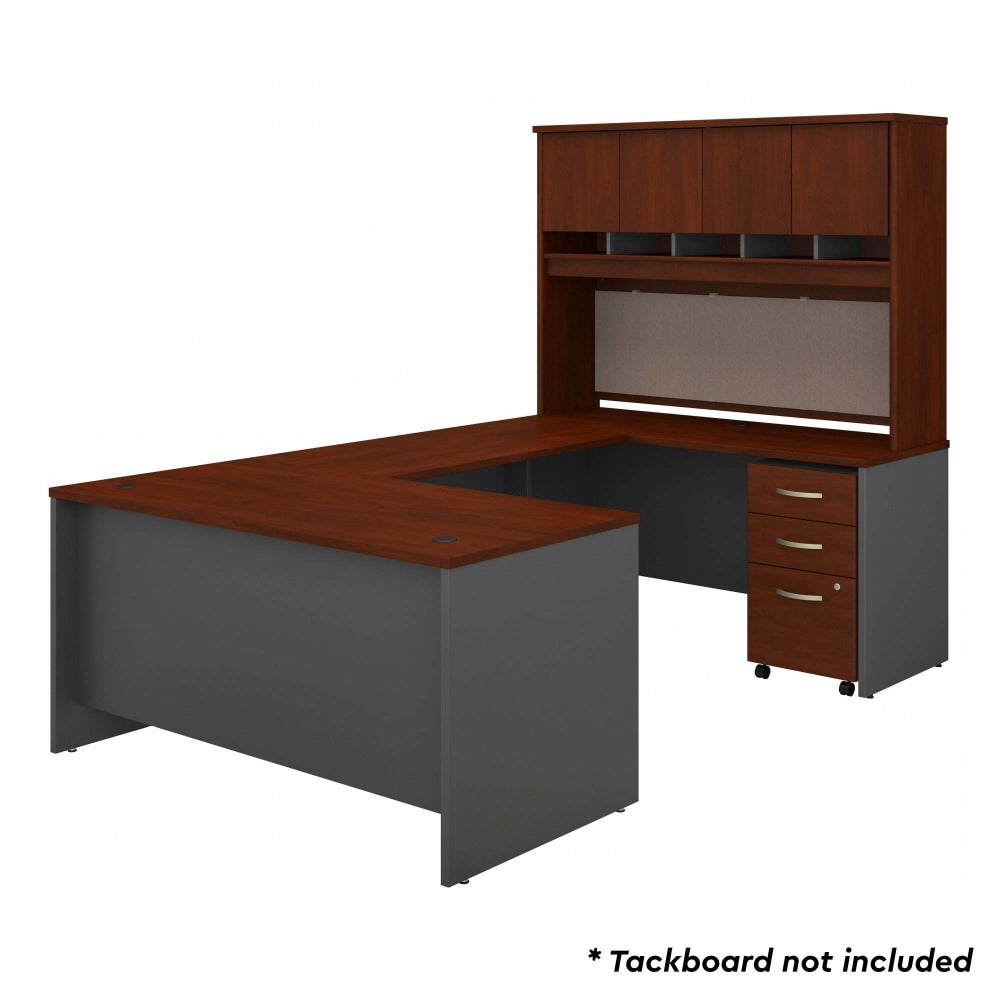 Bush Business Furniture 60inW U-Shaped Corner Desk With Hutch And Mobile File Cabinet, Hansen Cherry/Graphite Gray, Standard Delivery