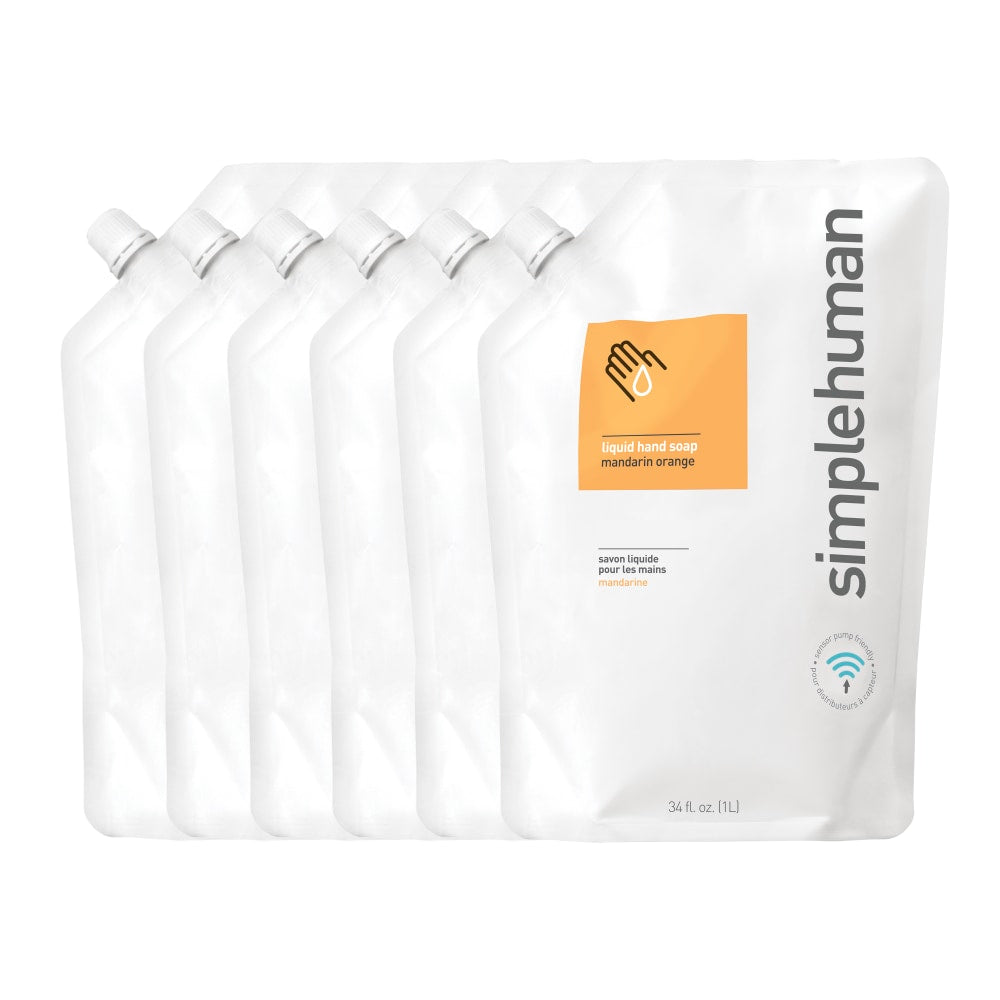 simplehuman Moisturizing Liquid Hand Soap, Mandarin Orange, 34 Oz, Carton Of 6 Pouches