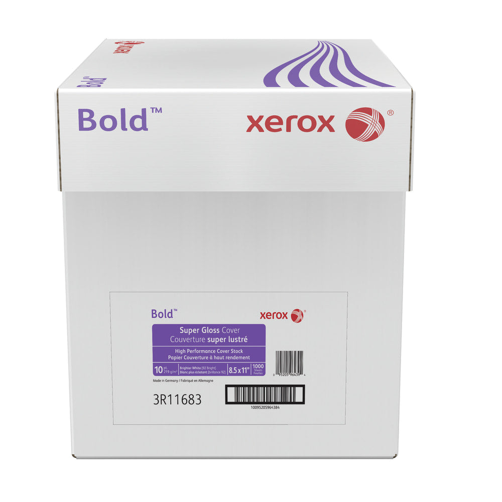 Xerox Bold Digital Super Gloss Cover Copier Paper, Letter Size (8 1/2in x 11in), Pack Of 250 Sheets, 92 (U.S.) Brightness, FSC Certified, White, Case Of 4 Reams