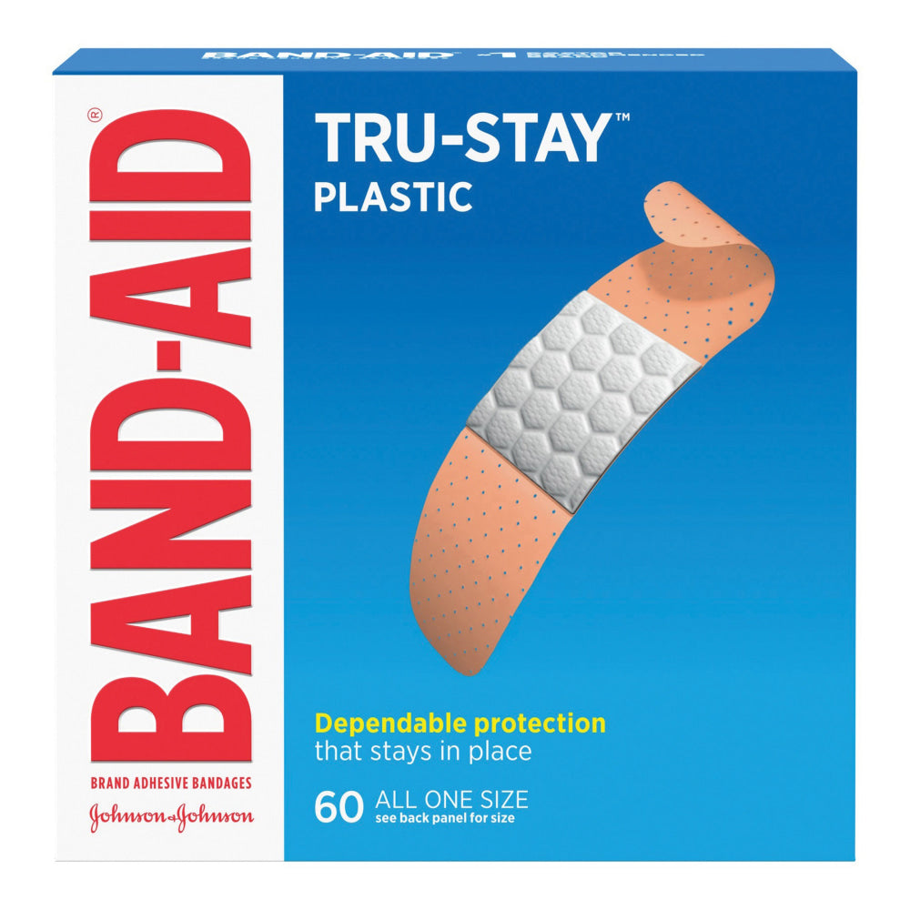 BAND-AID Brand TRU-STAY Plastic Strips Adhesive Bandages, All One Size, Box of 60