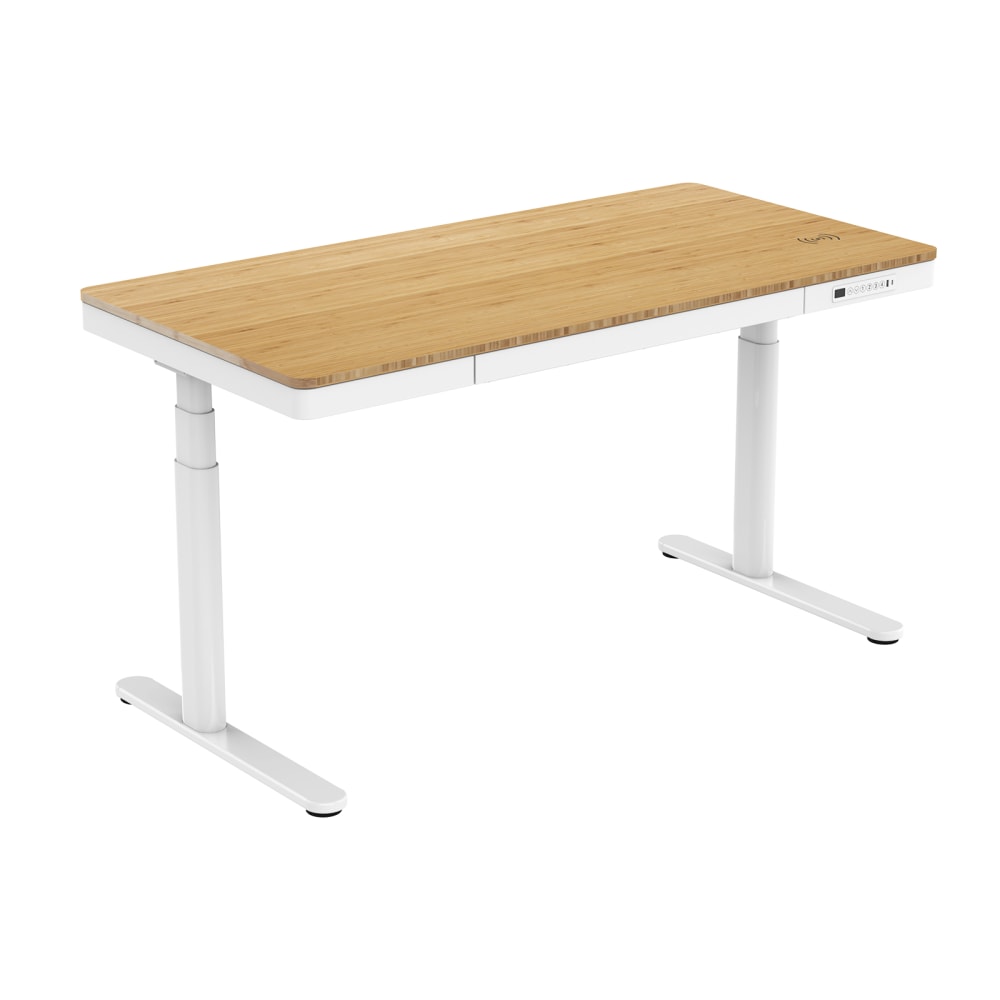 FlexiSpot Q8 Electric 55inW Height-Adjustable Standing Desk, Bamboo/White