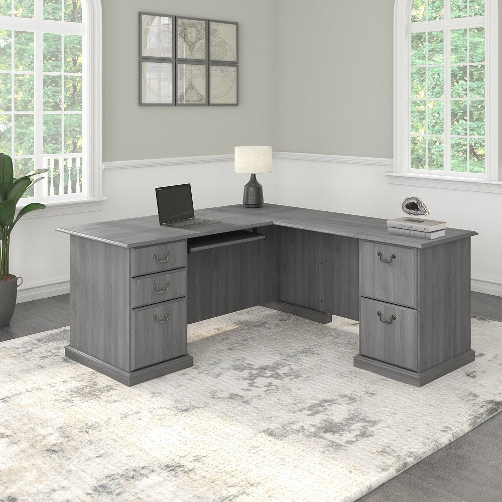 Bush Business Furniture Saratoga 66inW L-Shaped Corner Desk With Drawers, Modern Gray, Standard Delivery