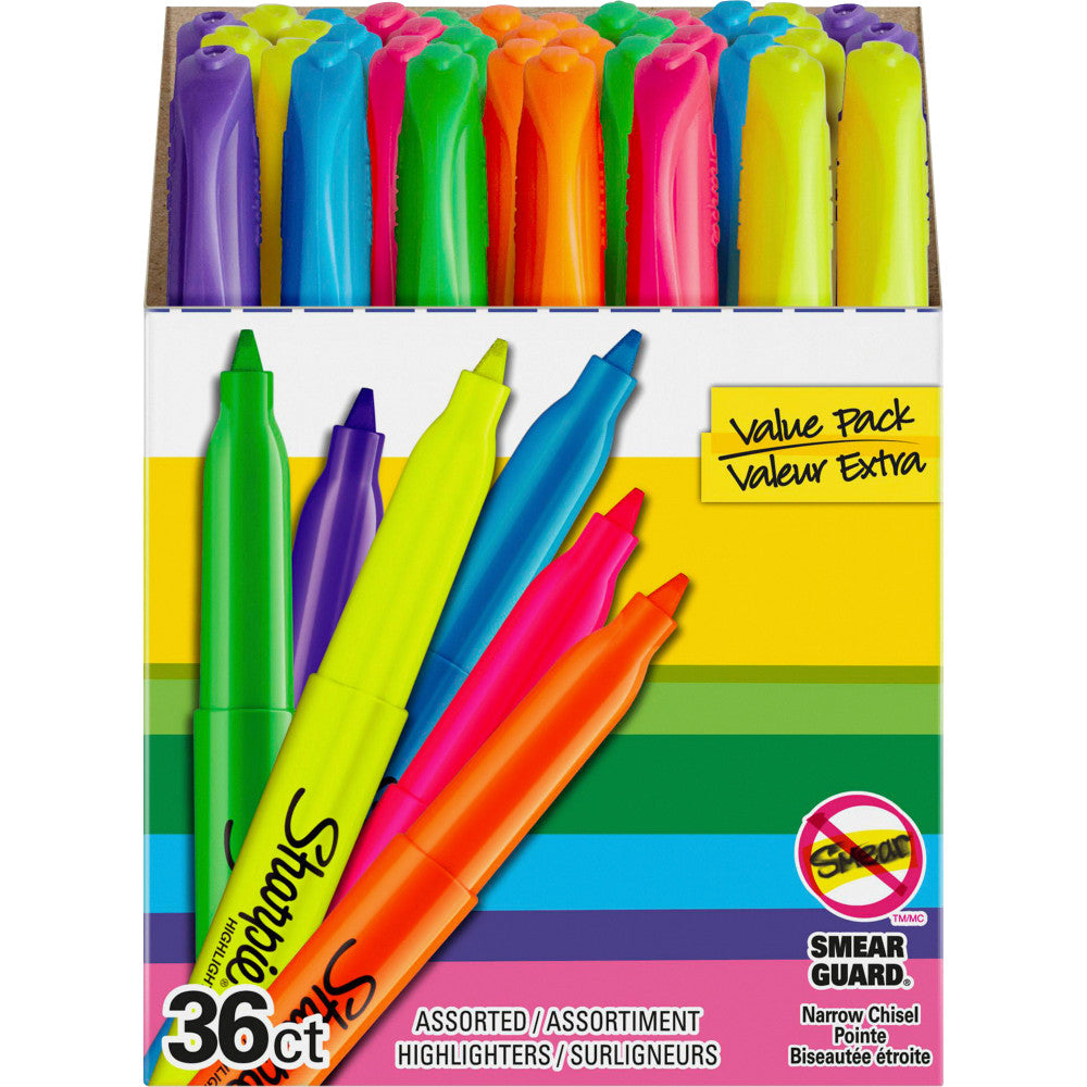 Sharpie Pocket Highlighters, Narrow Point, Multicolor, Pack Of 36 Highlighters