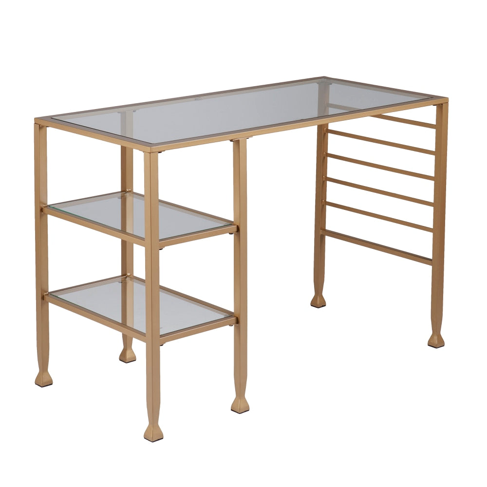 SEI Furniture Jaymes 2-Shelf Metal/Glass 43inW Writing Desk, Soft Gold