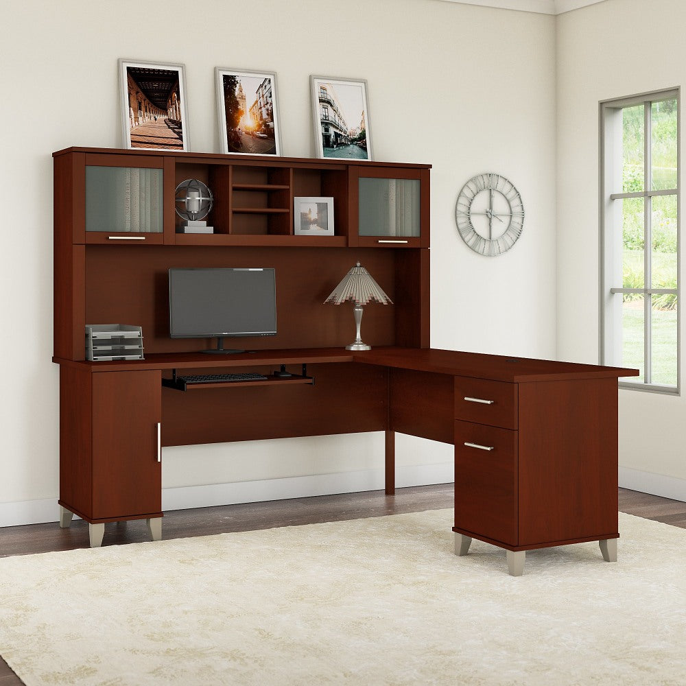 Bush Furniture Somerset L Shaped Desk With Hutch, 72inW, Hansen Cherry, Standard Delivery