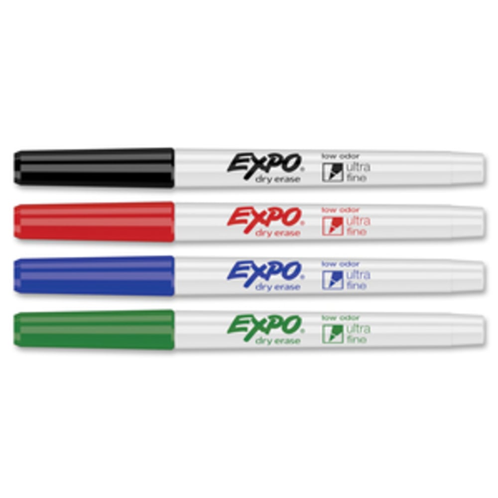 EXPO Low-Odor Dry-Erase Markers, Ultra-Fine Point, Assorted Colors, Pack Of 4