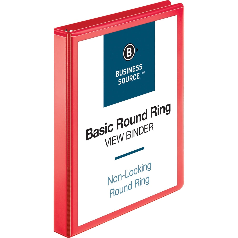 Business Source 3-Ring Binder, 1in Round Rings, Red