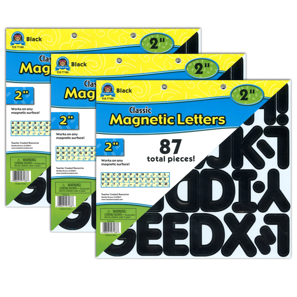 Teacher Created Resources Magnetic Letters, 2in, Black, 87 Pieces Per Pack, Set Of 3 Packs