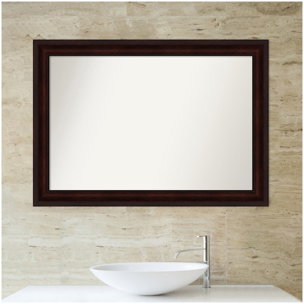 Amanti Art Non-Beveled Rectangle Framed Bathroom Wall Mirror, 29in x 41in, Coffee Bean Brown